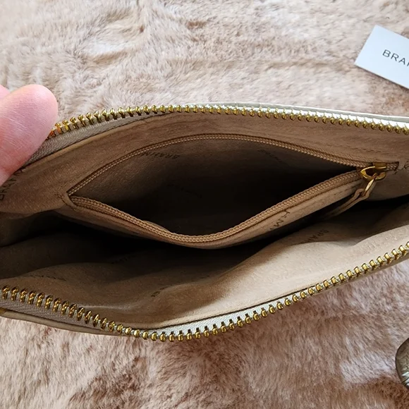 BRAHMIN Sally Wristlet Cosmetic Bag Taupe Gray Croc Embossed Leather - Picture 4 of 6